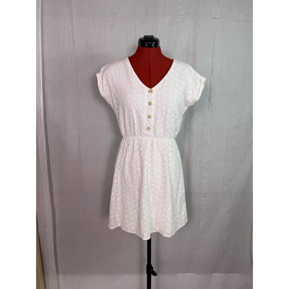 Copper Key Cotton White Eyelet V-Neck Cap Sleeve Fit & Flare Dress Size S D856